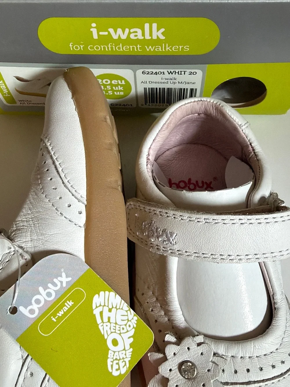NWT Bobux i-walk All Dressed Up Mary Jane White Leather Toddle